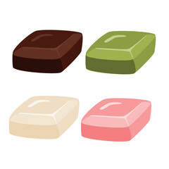 Various chocolate flavour set. Chocolate, matcha, milk and strawberry chunky bar