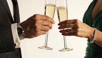 Couple toasting with champagne flutes.