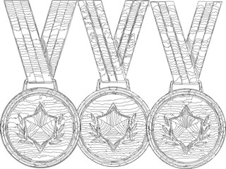  three circular medals, each suspended from a ribbon, designed to symbolize achievement and recognition. Here’s a breakdown of the elements: