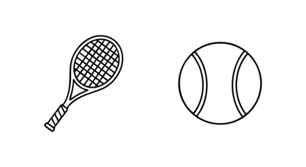 Tennis racket and ball simple outline drawing for sports graphics
