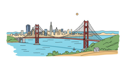 San Francisco skyline doodle with iconic landmarks and architecture
