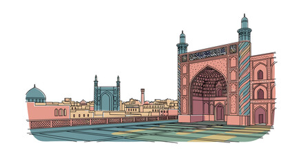 Shiraz skyline doodle with iconic landmarks and architecture