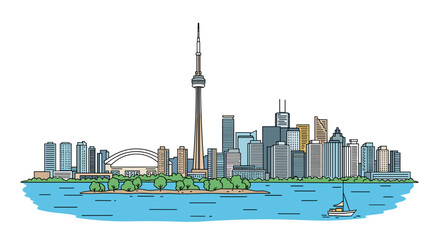 Toronto skyline doodle with iconic landmarks and architecture