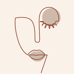 Abstract Woman Face one line drawing. Abstract Woman Face single line illustration. Abstract Woman Face minimalist line art