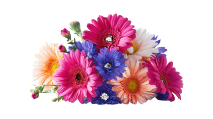 Vibrant Bouquet of Gerbera Daisies and Cornflowers isolated on a transparent background