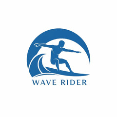 Silhouette of a surfer riding a wave under a stylized sun, embodying the spirit of wave riding.