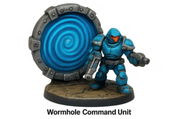 Sci-fi power armored soldier guarding a wormhole portal