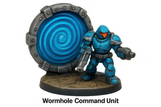 Sci-fi power armored soldier guarding a wormhole portal