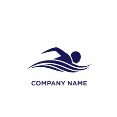 Swimming logo design featuring a swimmer in the water with company name.