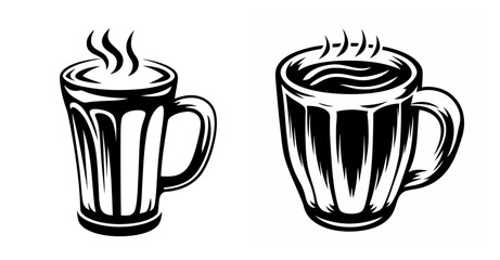 Two steaming mugs of hot beverage on graphic art warm drinks comforting beverages refreshment kitchen decor