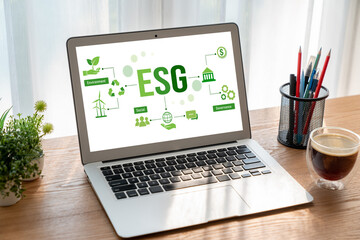 Fototapeta premium ESG environmental social governance policy for modish business to set a standard to achieve high ESG score