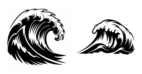 Obraz premium Dramatic black and white ocean waves crashing dynamic sea swells in detailed artistic rendering