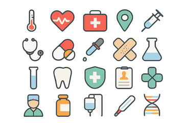 Fototapeta premium Essential medical and healthcare symbols for digital interface and web design