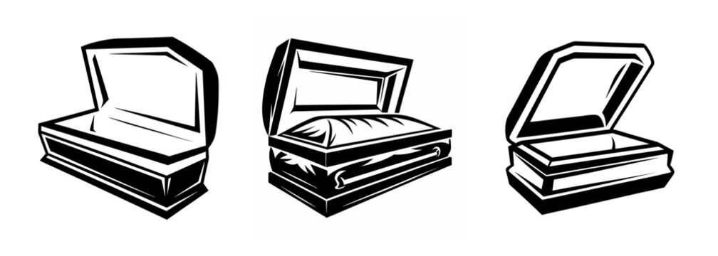Three open casket designs showing funeral furniture for remembrance and farewell ceremonies
