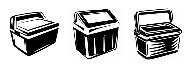 Three outdoor coolers featured in a side-by-side arrangement showing variations in design and size for chilled storage