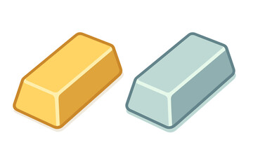 Pair of shiny gold and silver metal ingots symbolizing wealth and investment