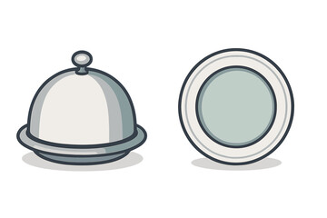 Obraz premium Elegant silver serving cloche and empty dinner plate for restaurant dining service