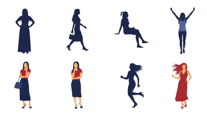 Silhouette Collection of Women Diverse Poses for Creative Design
