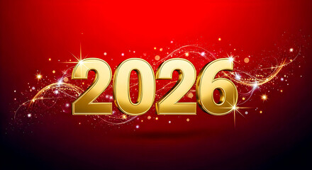 Golden 2026 Celebration With Sparkling Numbers And Fireworks Background For New Year Festive Display Media
