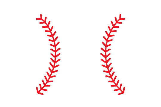 Minimalist red baseball seam stitching isolated on a white background