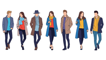 Obraz premium Fashionable People in Winter Coats Stylish Illustration of Diverse Figures