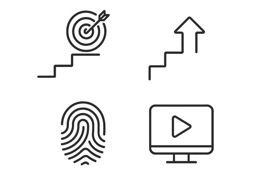 Four essential business and technology symbols: goals, growth, security, and digital media content