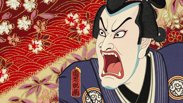 江戸時代の歌舞伎役者。「浮世絵の大首絵」、動画背景のイメージ、グラフィック素材。