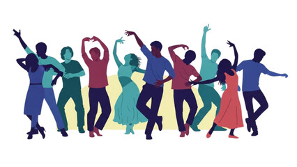 Dynamic silhouettes of diverse individuals celebrating shared joy and energetic movement through dance