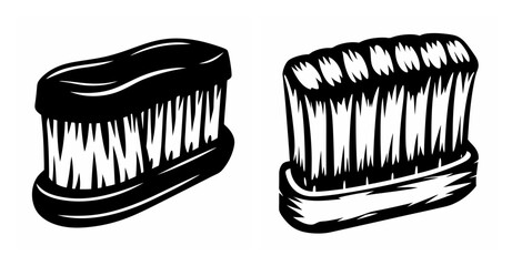Two distinctive brushes featuring textured bristles and solid handles for cleaning and grooming purposes