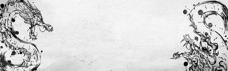 Twin Dragons Facing Each Other – Sumi-e Header Art
