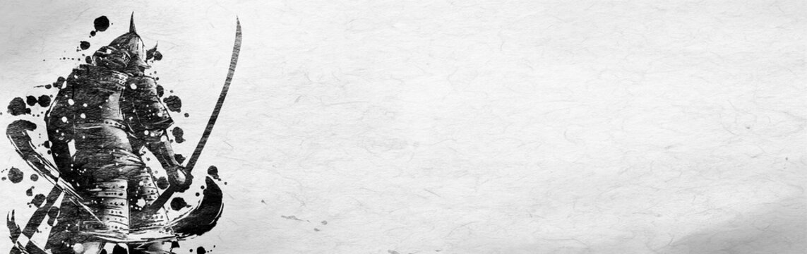 Back View of Armored Samurai &ndash; Ink Wash Header Illustration