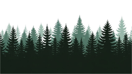 Panoramic silhouette of a dense green coniferous pine tree forest landscape © Stock Image Paradise