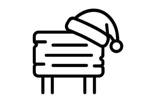 Blank wooden signpost topped with a traditional Santa hat for holiday messages