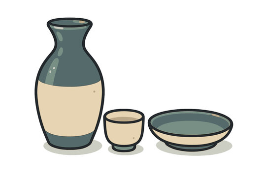 Traditional Japanese sake set with ceramic tokkuri bottle and small choko cup