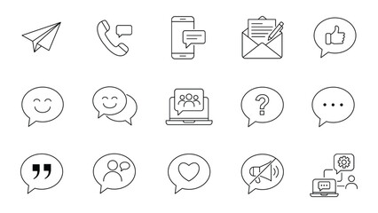 Communication Line Icons Set for Messaging and Support