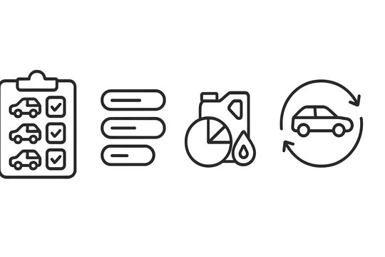 Automotive service checklist, oil change schedule, and vehicle renewal process symbols
