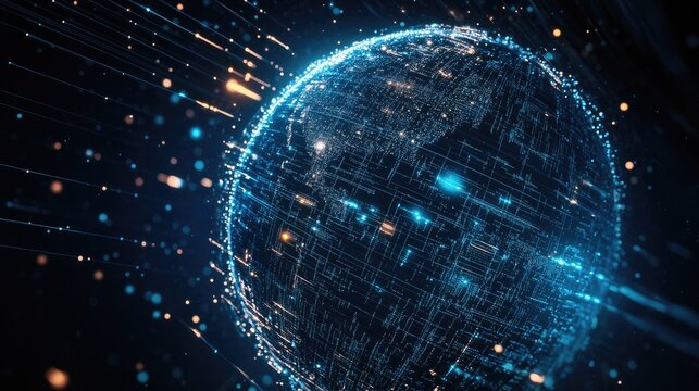 Luminous, abstract earth globe with flowing lines