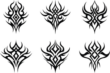 Tribal Tattoo Flame Design Set  Bold Abstract Ornate Symbols, Sharp Monochrome Body Art & Dynamic Vector Collection