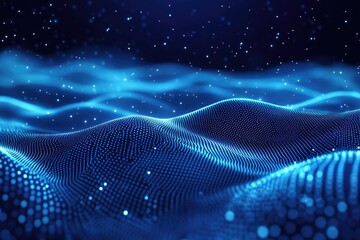 Blue wave pattern, sparkling dots against a dark background