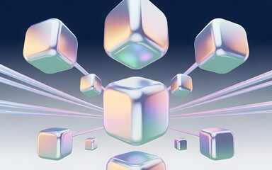 Blockchain network technology concept of abstract cubes connecting data exchange system