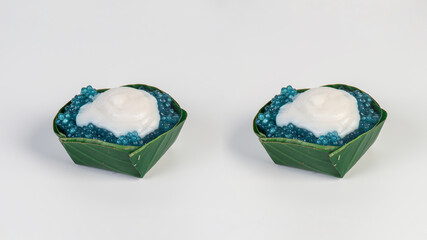 Sago dessert with coconut milk, Thai dessert, white background