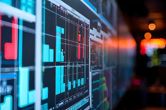 Abstract Stock Market Data Visualization on Screen - Powered by Adobe