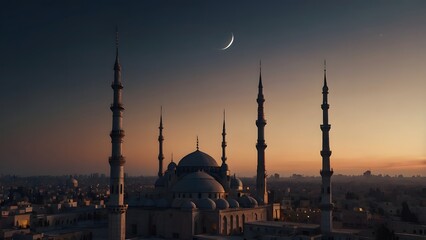 Dusk Mosque Golden Glow