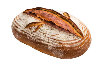 artisan sourdough bread loaf isolated on white background.
