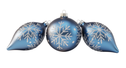 Blue Snowflake Christmas Ornaments, isolated on transparent background