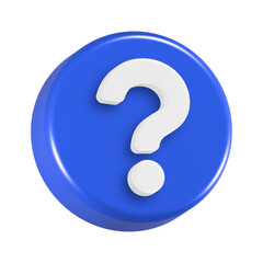 question mark button 3d rendering for ui ux blue color