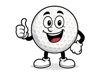 Cheerful golf ball mascot character giving a positive thumbs up gesture on white background