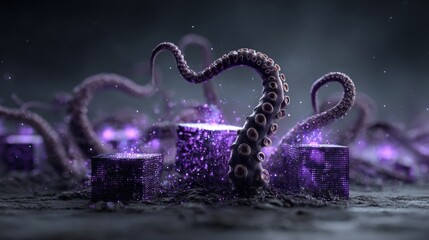 Tentacles Manipulating Abstract Data Cubes in a Dark Digital Visualization Landscape