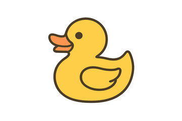 Adorable yellow rubber duck toy with thick brown outline, perfect for bath time fun and children's play