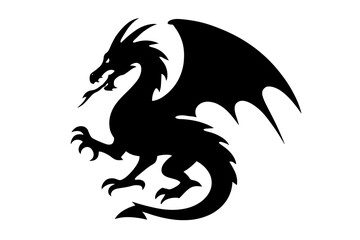 Aggressive black silhouette of a mythical winged dragon standing ready to strike